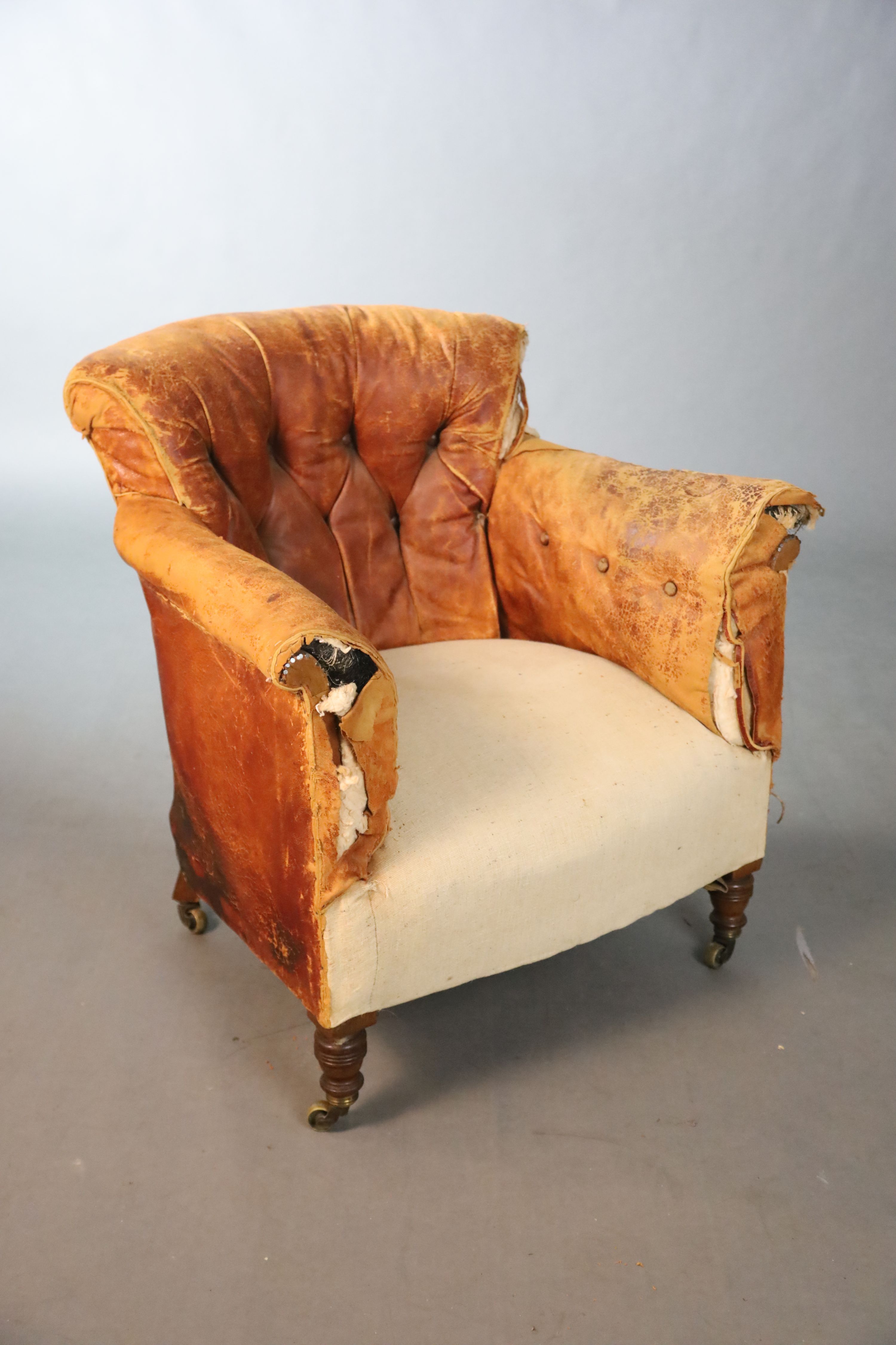 A Victorian walnut tub armchair, W.74cm D.68.5cm H.76.5cm